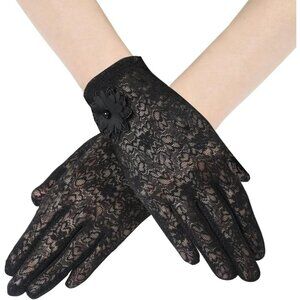 Women's Flapper Floral Lace Black Gloves Opera Stretchy Wedding Party Prom